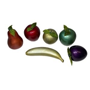 Ceramic Metallic Fruit Lot Vintage Apple Banana Pear Plum Orange 6 Pc